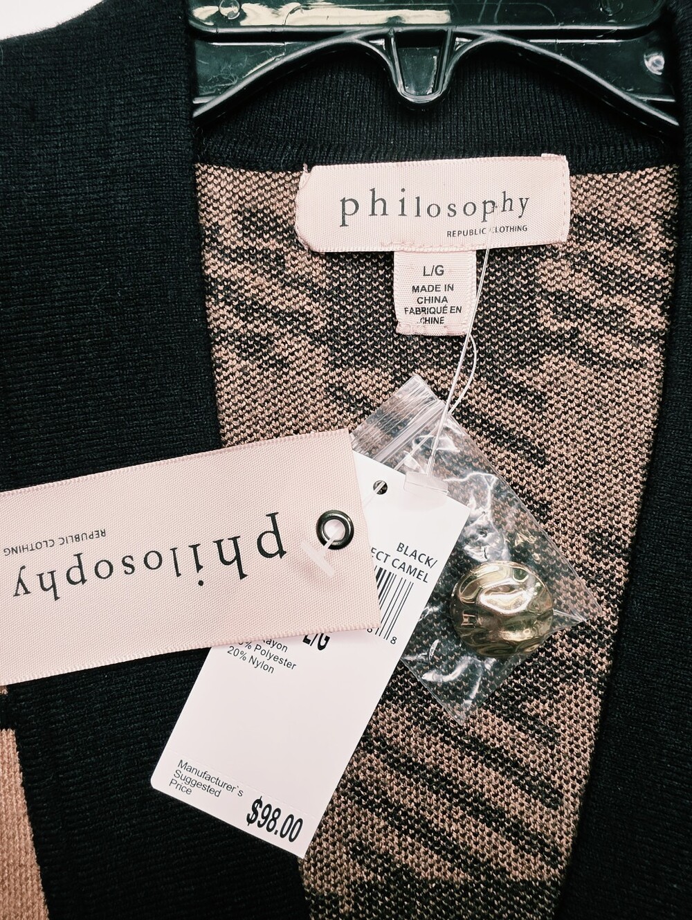NWT Philosophy Republic Clothing Oversized Houndstooth Cardigan Sweater Gold But - Picture 9 of 12